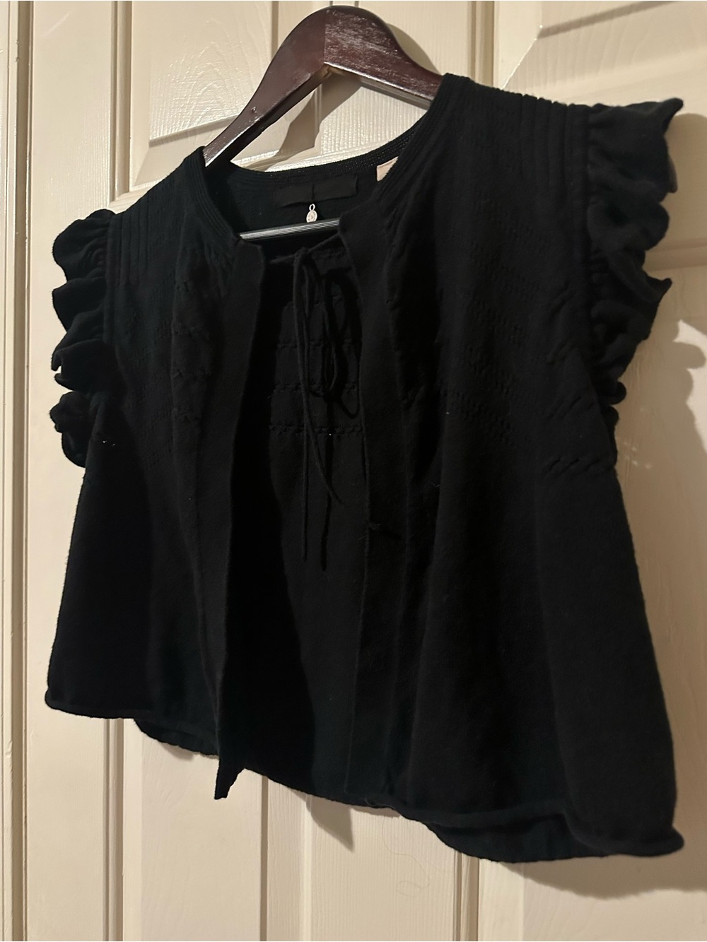 Anthropologie Knitted and Knotted Pointelle Crochet Knit Open Front Cardigan